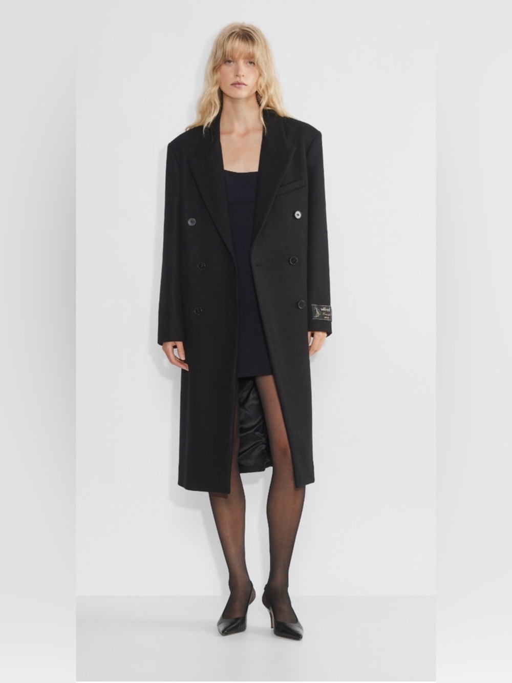 Aritzia Wilfred Symphony Black Double-Breasted Coat